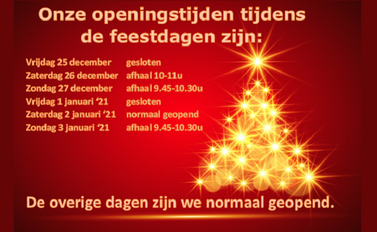 Openingstijden feestdagen 2020